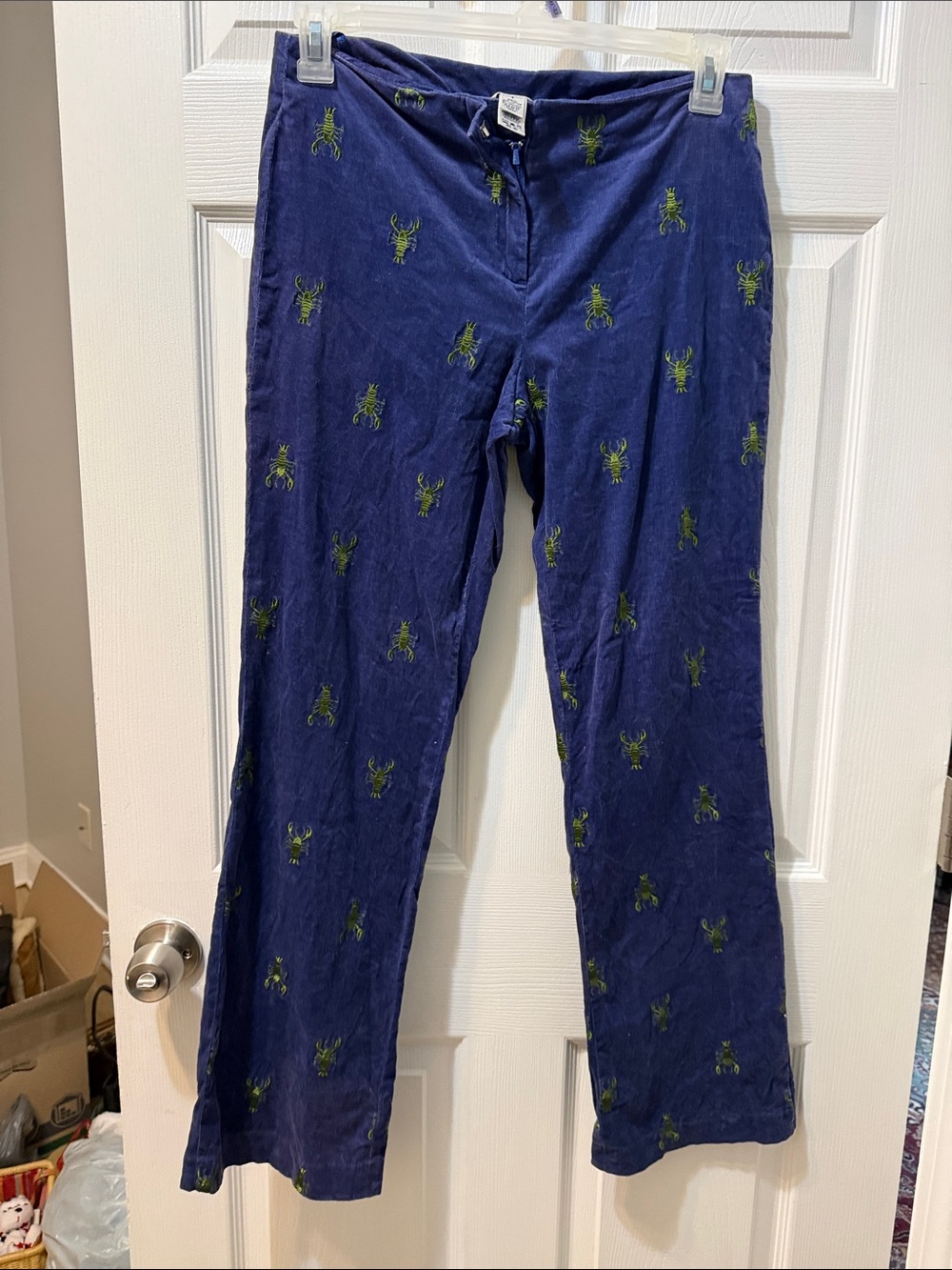 Vintage Lilly Pulitzer Navy Corduroy Pants with Lime Lobster Embroidery